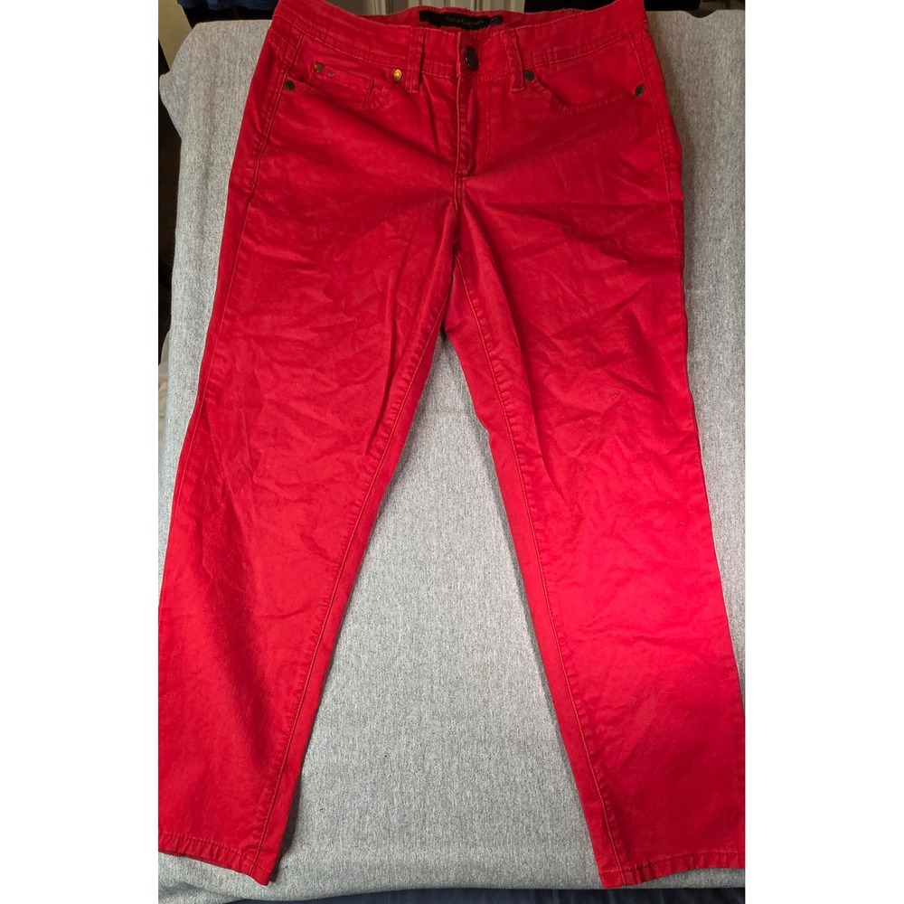 Calvin Klein Jeans Womens Red Skinny Crop Pants Size 29/8 Mid Rise Stretch Twill